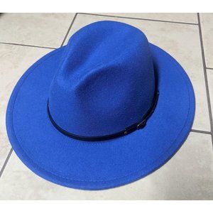 Blue Wide Brimmed Fedora with Thin Buckle